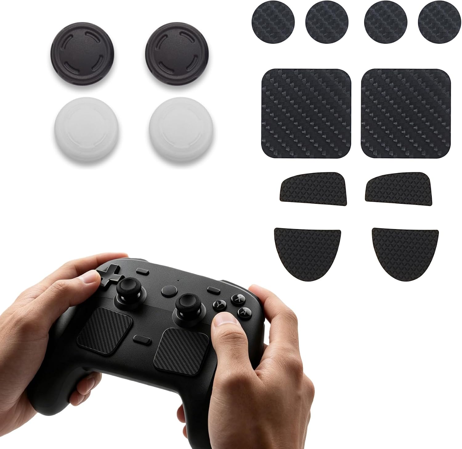 Complete Silicone Grip Accessory Set for 2026 Steam Controller 2 Gamepad, Thumbstick Caps & Wear-Resistant Rear Button Protective Stickers Mod Upgrade Kit for 2026 Steam Controller 2 ，Black and White
