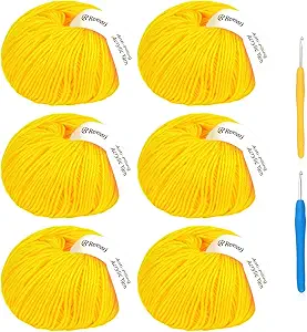Acrylic Yarn for Crocheting - 6 Pack of 50g/1.76oz - Soft DK Weight Yarn (CYC #3), No-Splitting, Tightly Spun Acrylic for Smooth & Durable Crocheting – Toys, Scarves & Crafts(Yellow)
