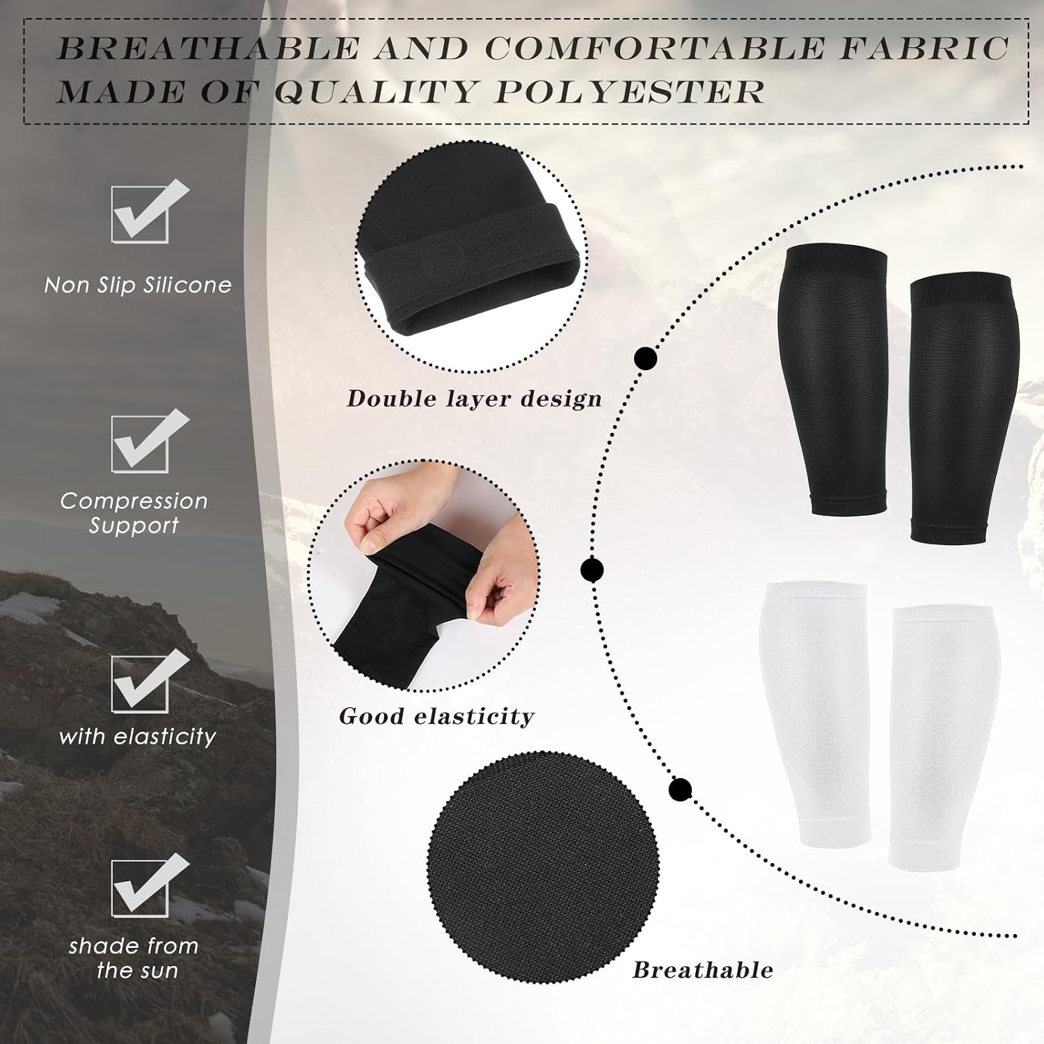 Tarpop 4 Pairs Kids Soccer Leg Sleeves Long Compression Leg Sleeves for Youth Football Protection Calf and Shin Support(Black, White)
