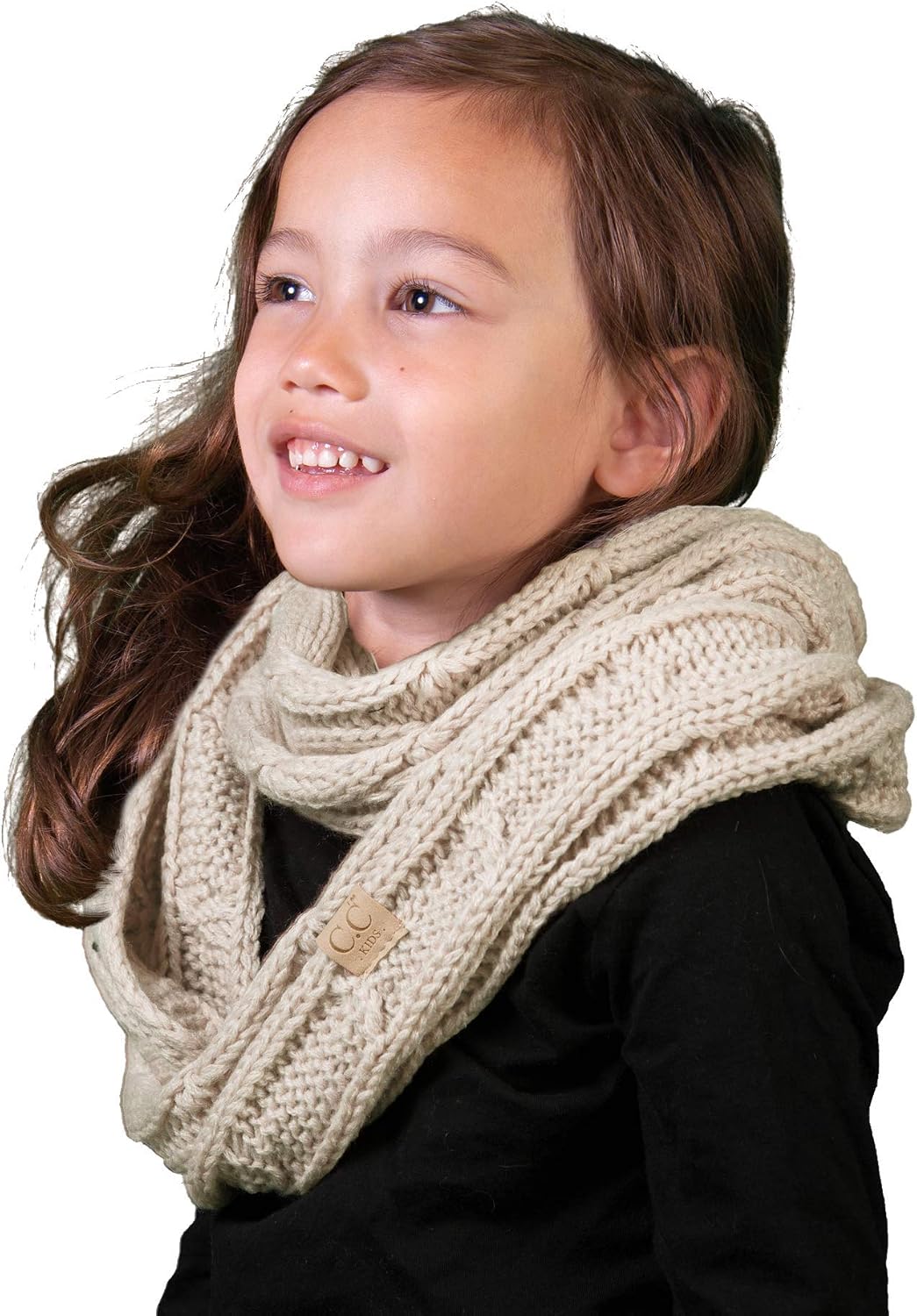 Funky Junque Matching 2 Pack Girls Boys Infinity Scarf Matching Pom Hat Bundle - Beige