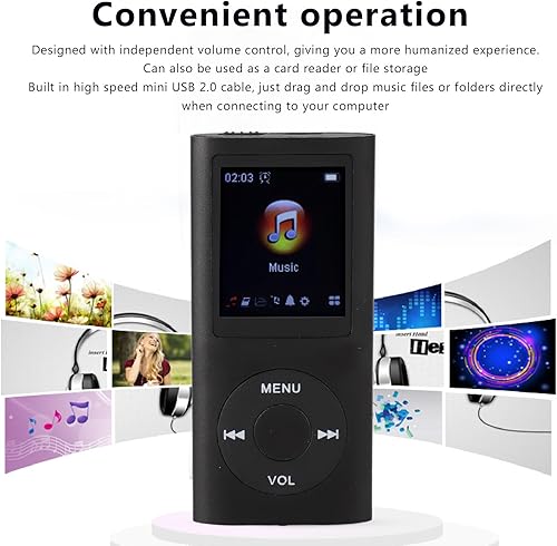 Miniatura 2 de Reproductor de música MP3, pantalla TFT de 1.8 pulgadas, sonido de alta fidelidad, 7 modos de sonido, recargable por USB, fácil control de volumen,