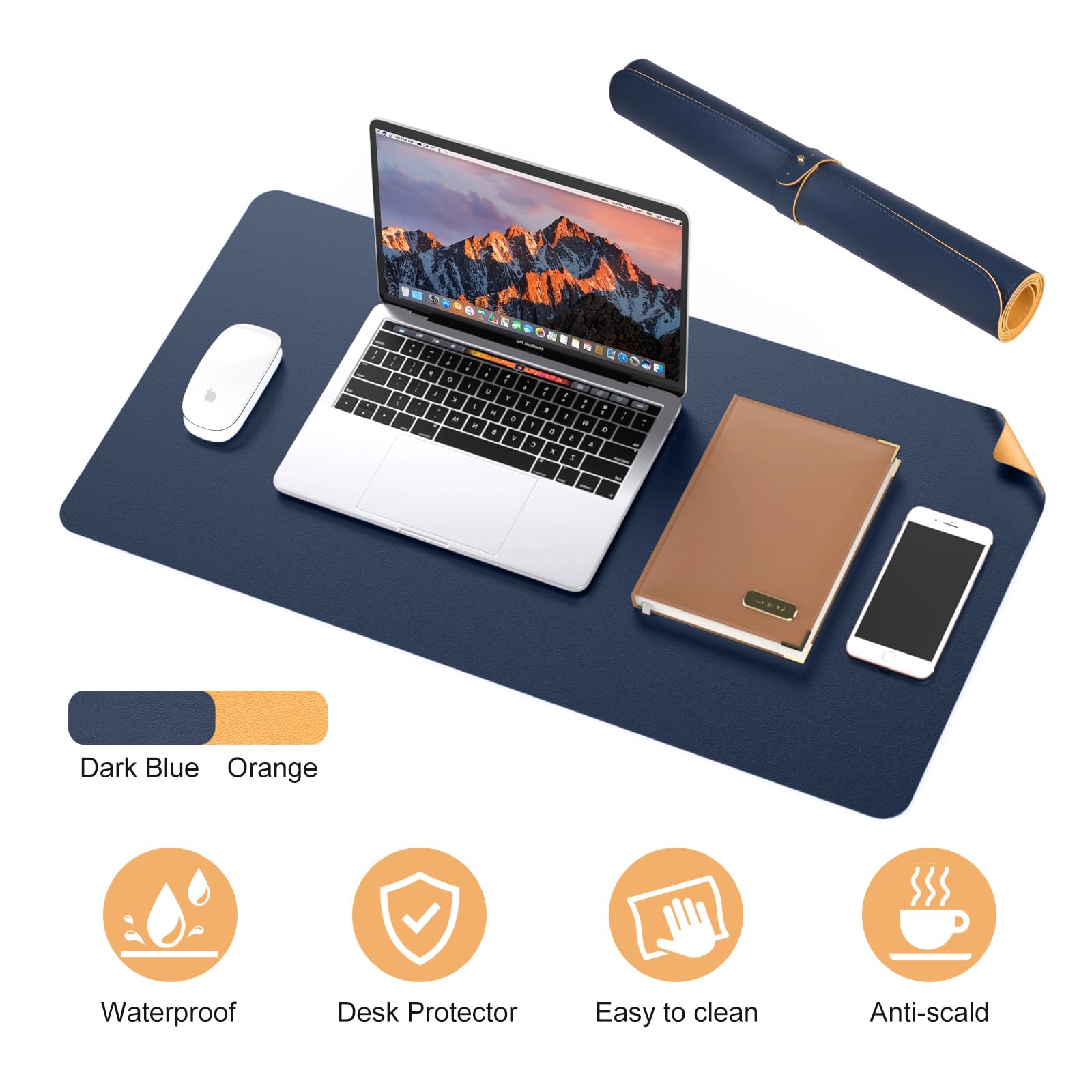 MumdoYAL Tapete de Escritorio, Alfombrilla de ratón, Desk Mat, tapete Impermeable de PU, 80 x 40 cm, Ideal para Oficina o hogar, de Doble Cara (Plata、Azul Cielo)