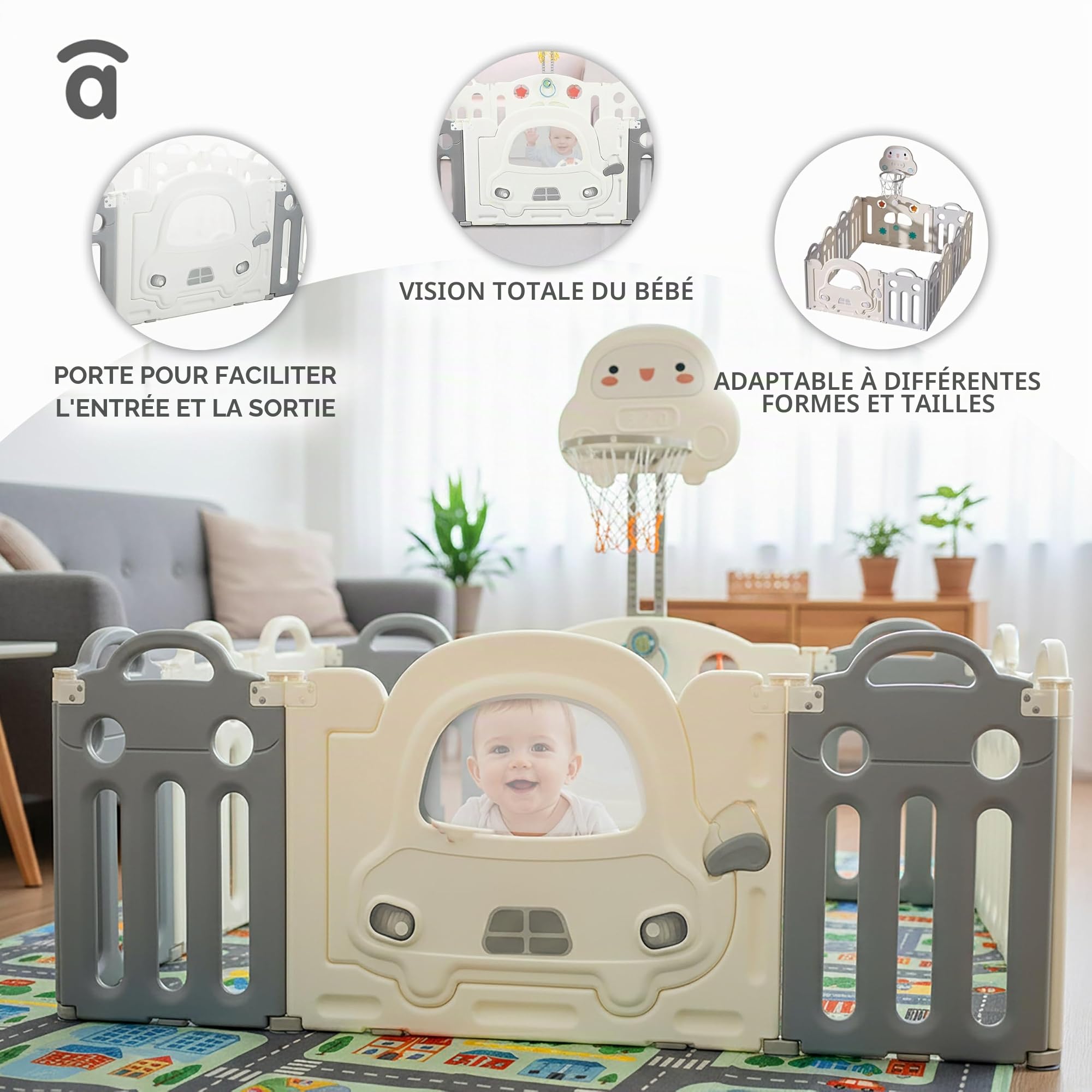 Asalvo MONTESSORI Terrain de jeux pour bébés, Centre d'activités, 160 x 120 cm, extensible, Terrain de jeux, Parc pour bébé, Aire de jeux intérieure et extérieure, Montessori Blanc