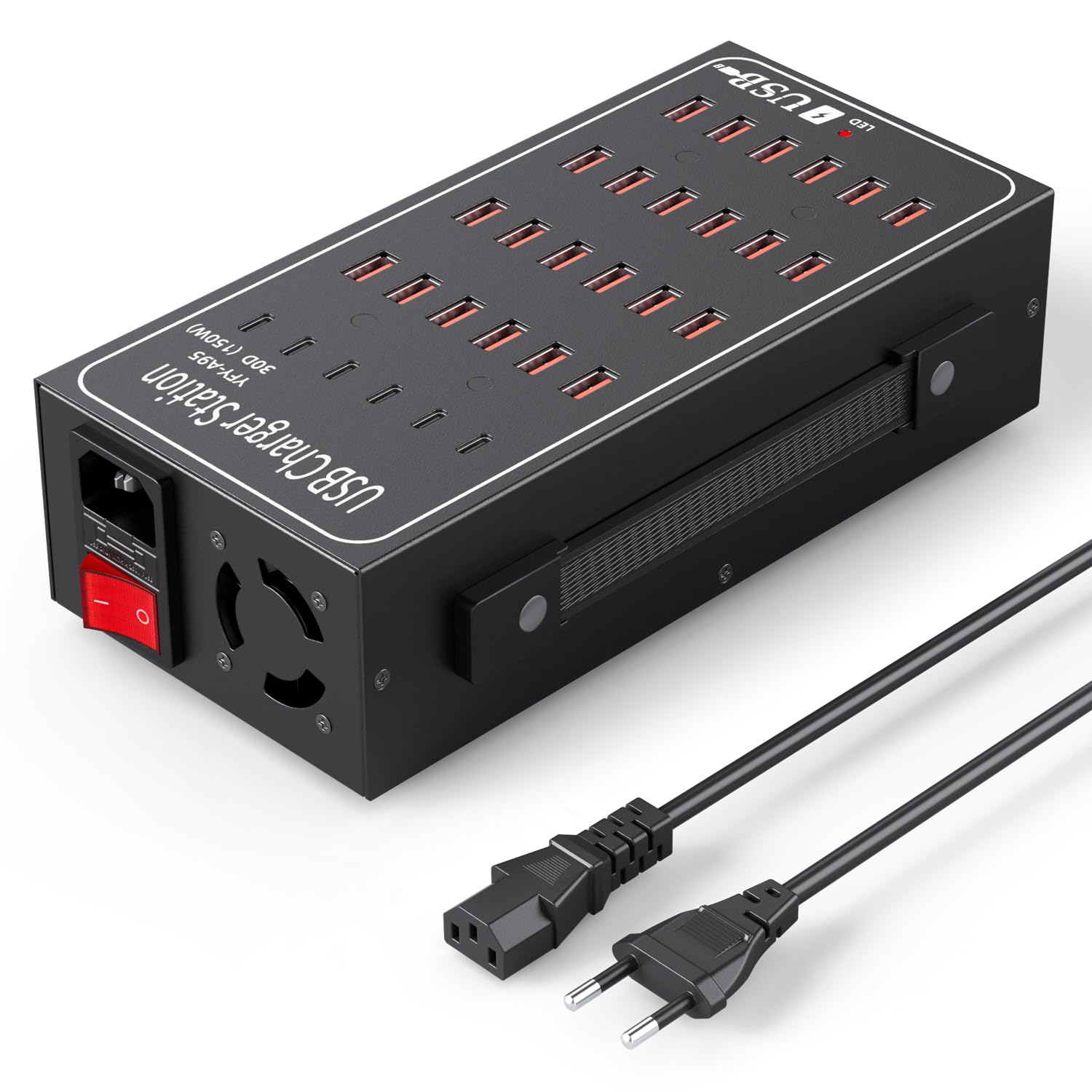 Stazione di ricarica USB 30 Porte 150W, Caricatore intelligente USB-C, Hub di ricarica da tavolo 30 in 1 per iPhone, iPad, Samsung, Tablet e altri elettronici