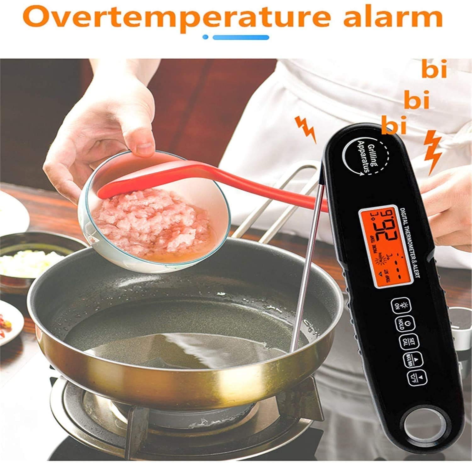 Termómetro digital de carne, termómetro de alimentos de lectura instantánea para asar, termómetro digital con función de alarma de retroiluminación para barbacoa al aire libre, cocina, fiesta