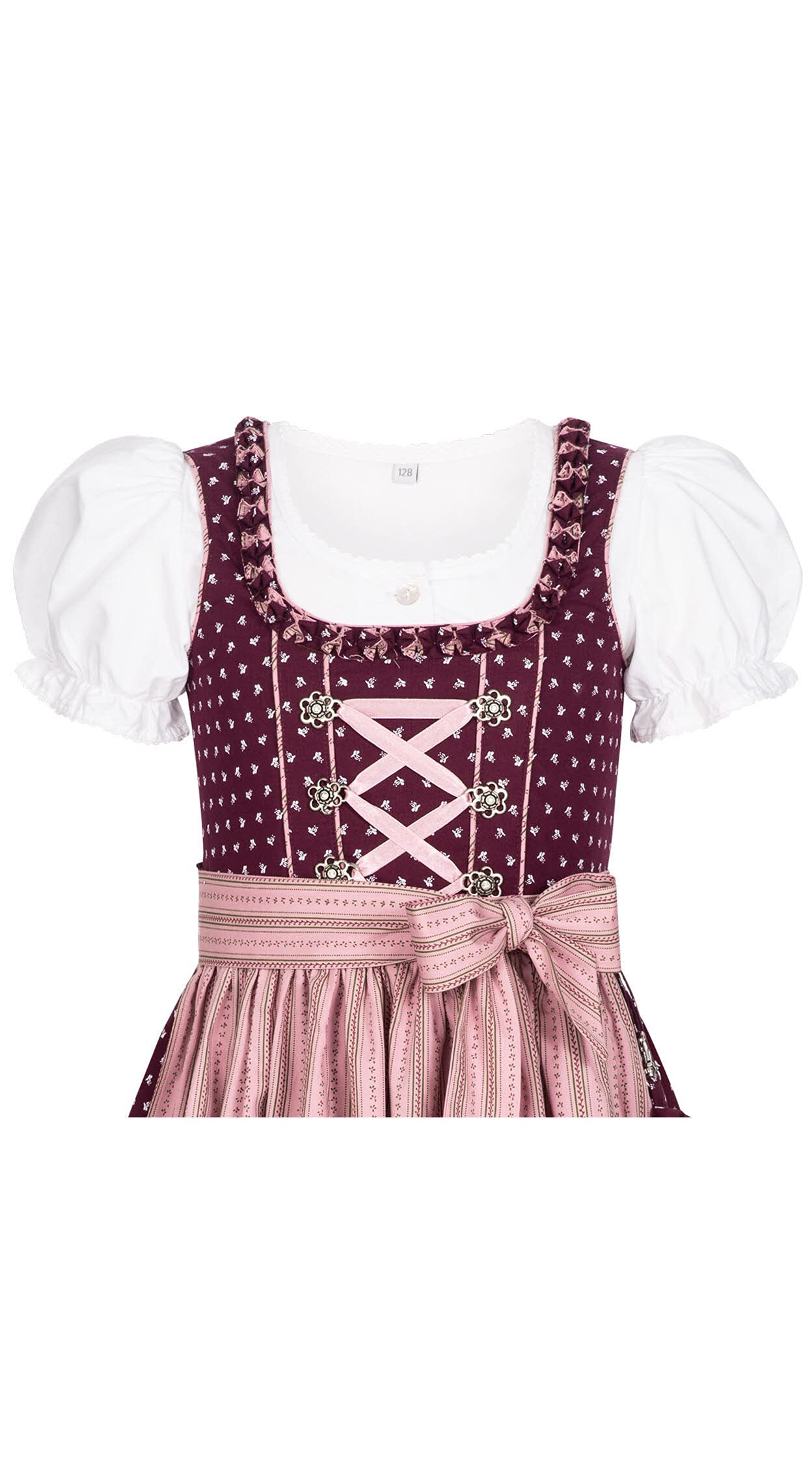 Nübler Dirndl Mädchen NABILA - 3-teiliges Set inkl. Dirndl Kleid, Trachtenbluse & Schürze in Beere, hochwertige bayerische Tracht, Bezauberndes Blumenmuster, ideal für Feste und Feiern