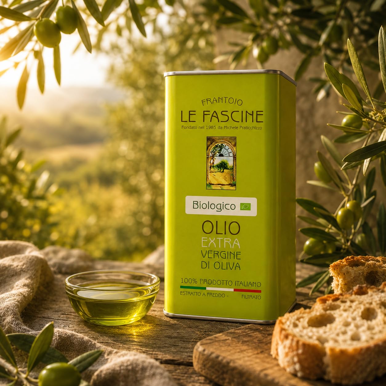 Le Fascine Olio Extravergine d'Oliva Provenzale Biologico 100% Italiano Prodotto da mono cultivar Provenzale (Latta da 3 Litri)