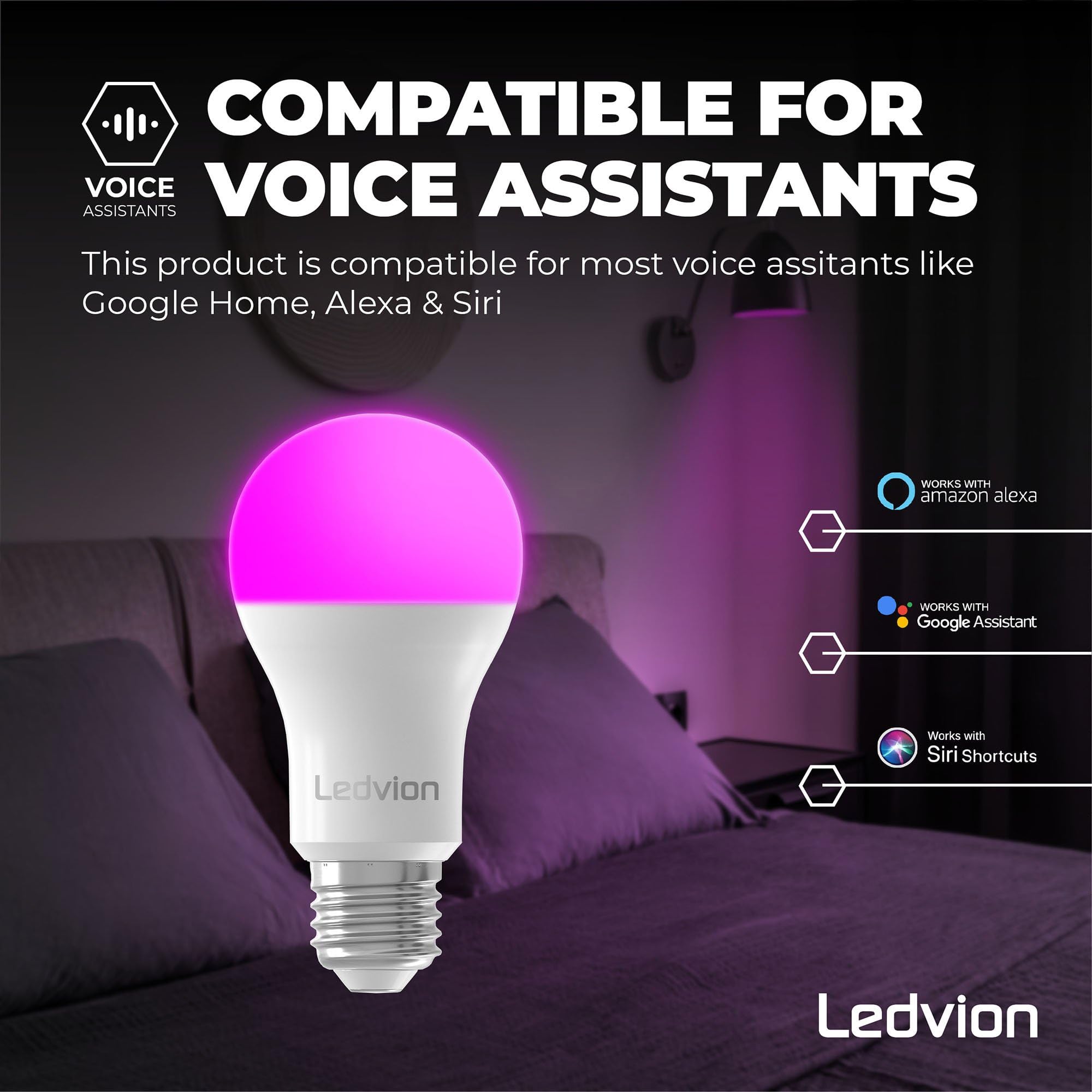 Ledvion - 10X SMART RGB+CCT Lampada LED E27, 8W, 806 Lumen, Illuminazione Wi-Fi, Dimmerabile, Alexa & Google Home