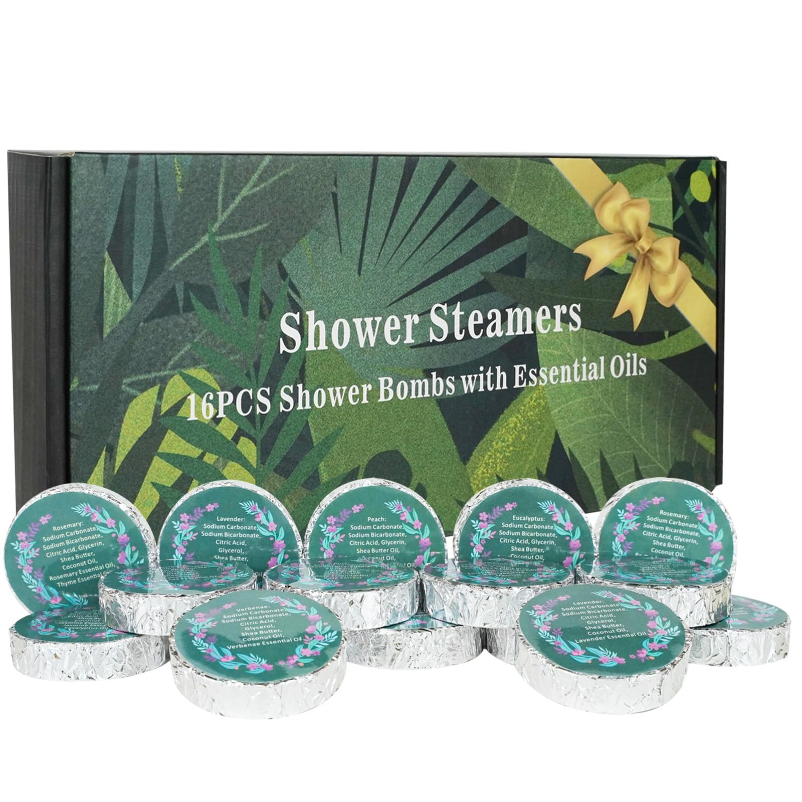 16 Pack Shower Steamers Aromatherapy - Natural Essential Oil Shower Bombs for Relaxation, Stress Relief & Self Care, Gift for Women & Men (8 Scents, 2