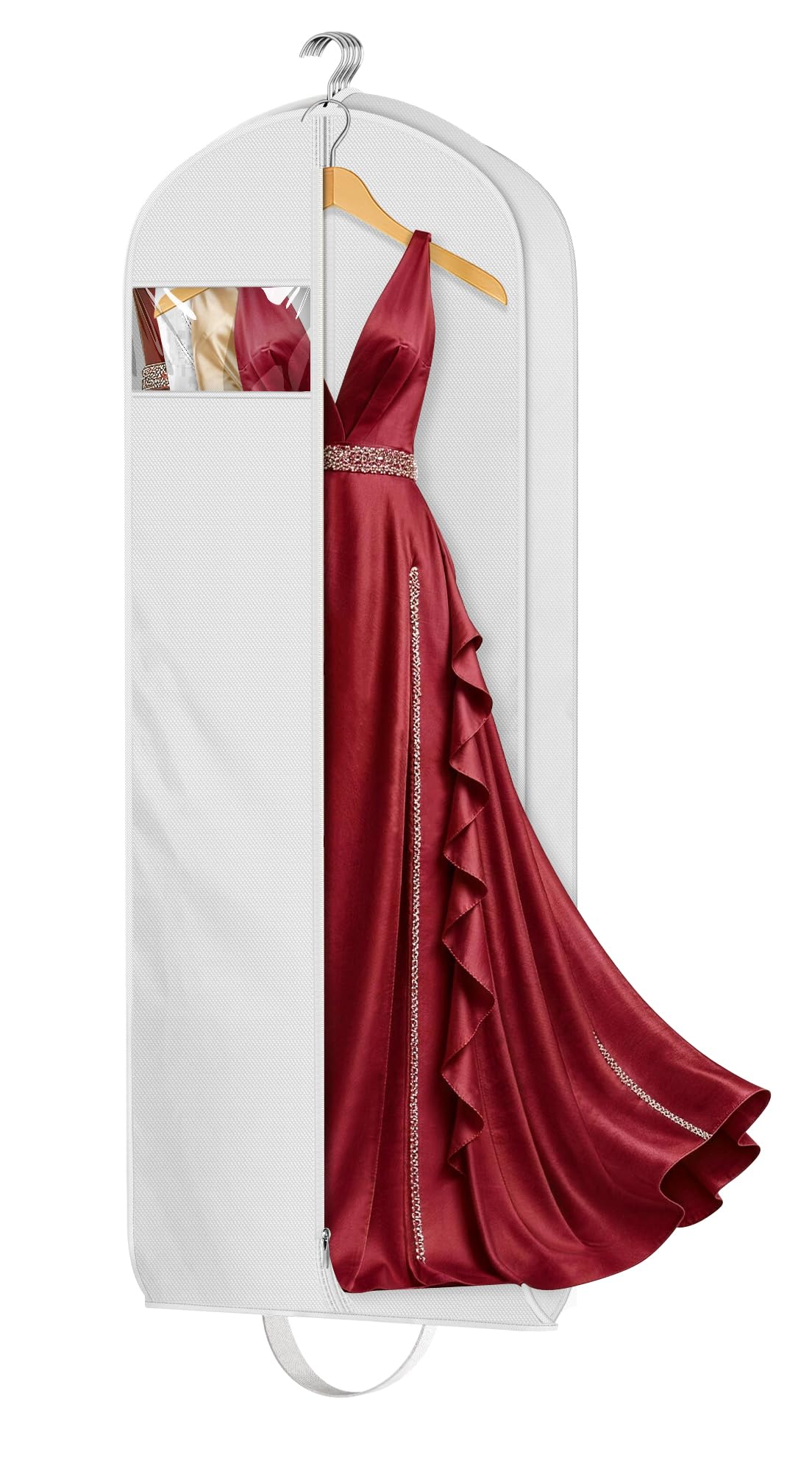 MISSLO 65" Long Garment Bags for Travel for Women Waterproof Dress Bags for Gowns 4" Gusseted Dress Protector Bag for Closet Storage Clothing Covers for Hanging Clothes Wedding Dresses Storage, White