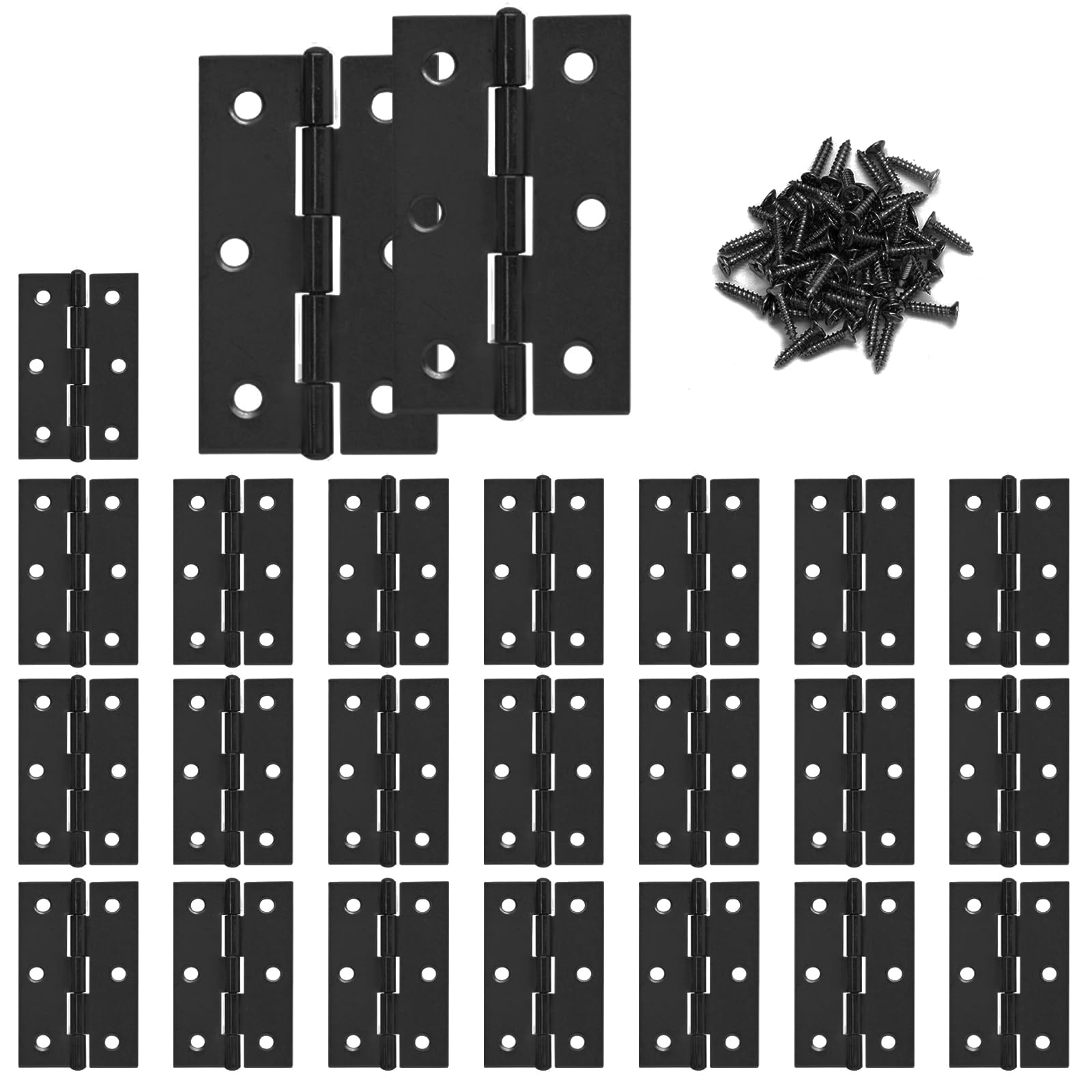 Charnières de porte de 6,3 cm noires avec vis lot de 24 pour ferronnerie de fenêtre