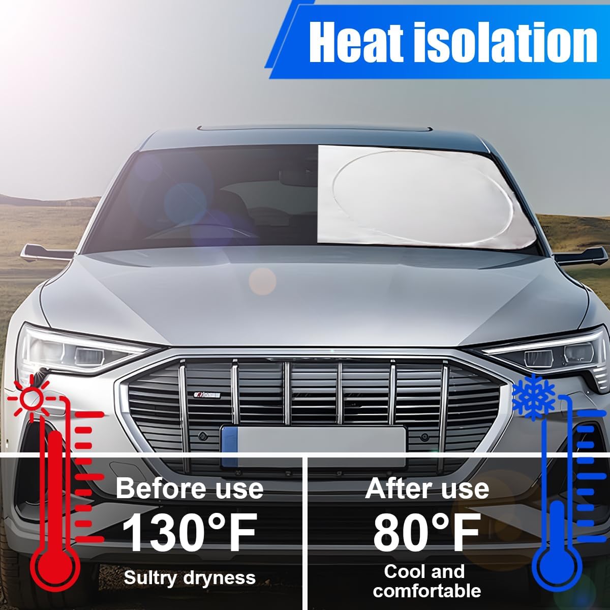 6PCS Reflective Car Windshield Sunshade, Polyester Foldable Car Side Window Sun Cover with Storage Bag, Universal Vehicle Interior Protection Accessories for Heat and UV Rays Shield