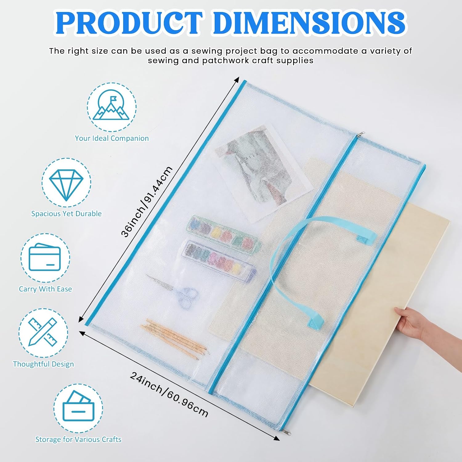 Shinylin 24 x 36 Inch Sewing Project Bag Oversized Needlepoint Project Bag for Sewing Vinyl Mesh Zipper Pouch with Handles Suitable for Quilting, Knitting, Stitching and Embroidery Projects Storage