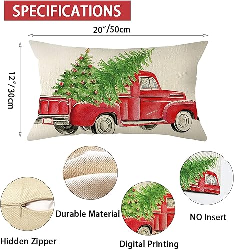 Miniatura 7 de Ogiselestyle Funda de cojín lumbar con diseño de camión rojo para árbol de Navidad, 12 x 20 pulgadas, decoración para sofá
