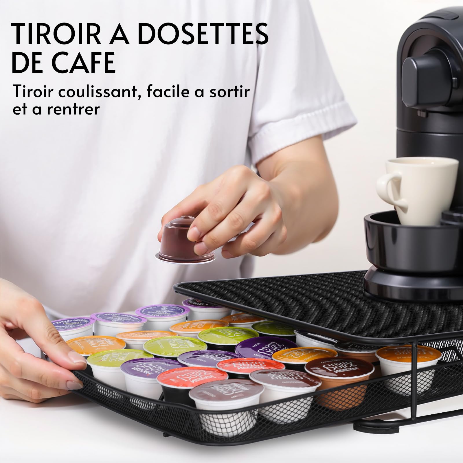 Myiosus Porte Capsule Dolce Gusto, Rangement Dosettes Capsules 42 PCS, Tiroir Capsule de Café avec Surface Anti-Vibration, Support Range Dosette pour La Maison, Bureau, Café (Noir)