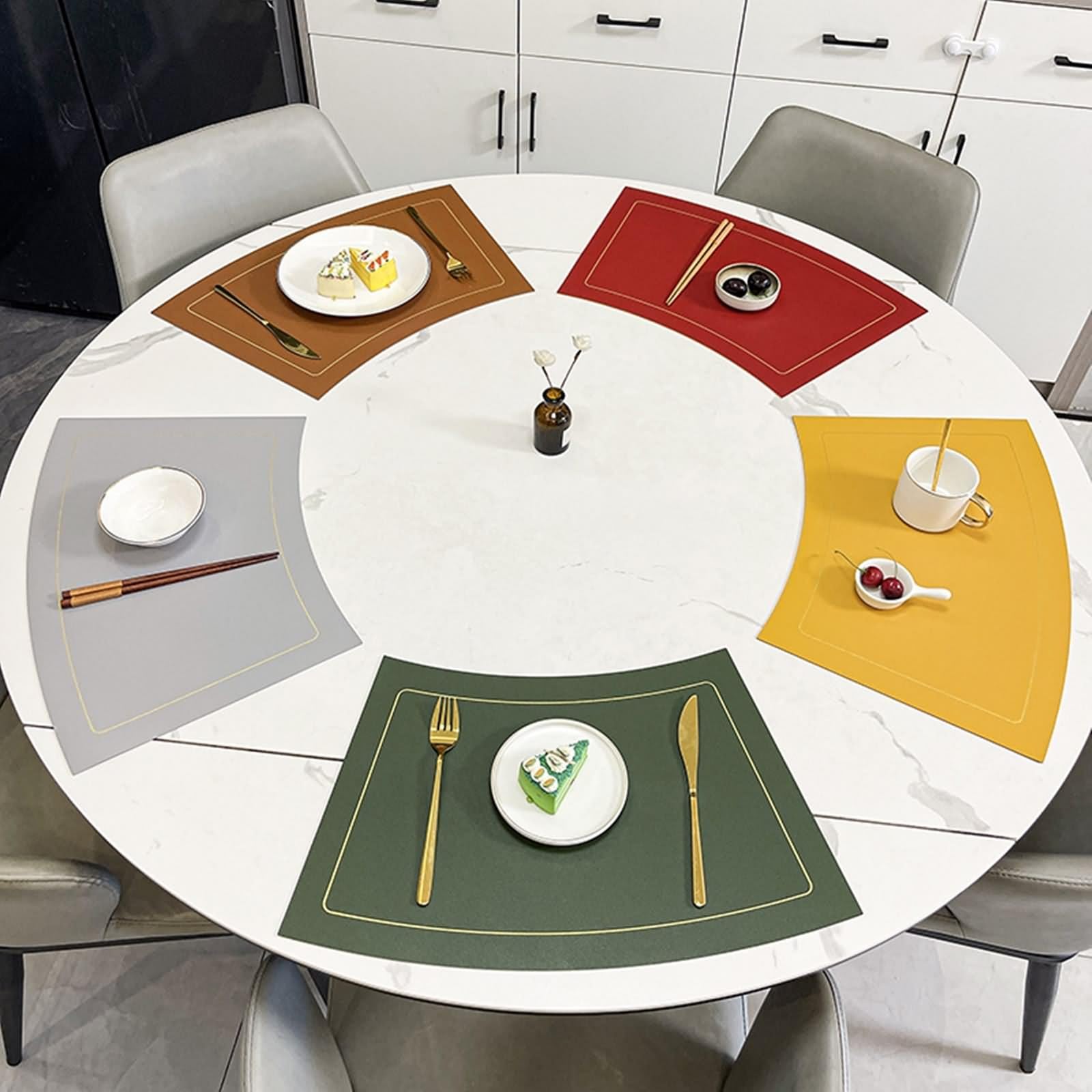 Tischset Herbst Leder 6er Set, Platzdeckchen Vintage Landhausstil 30x50cm Wendbarer Zweifarbiger Stoff mit Goldenen Linien Grün Grau