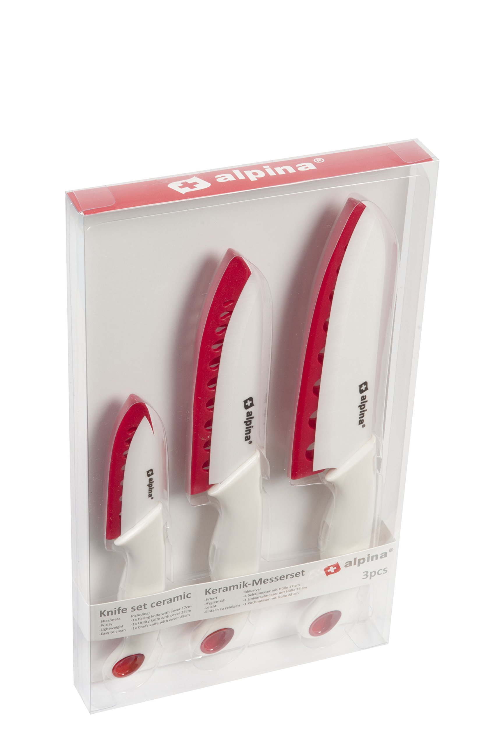 Couteaux céramique Alpina CE2601008 : bloc 3 couteaux de cuisine blancs