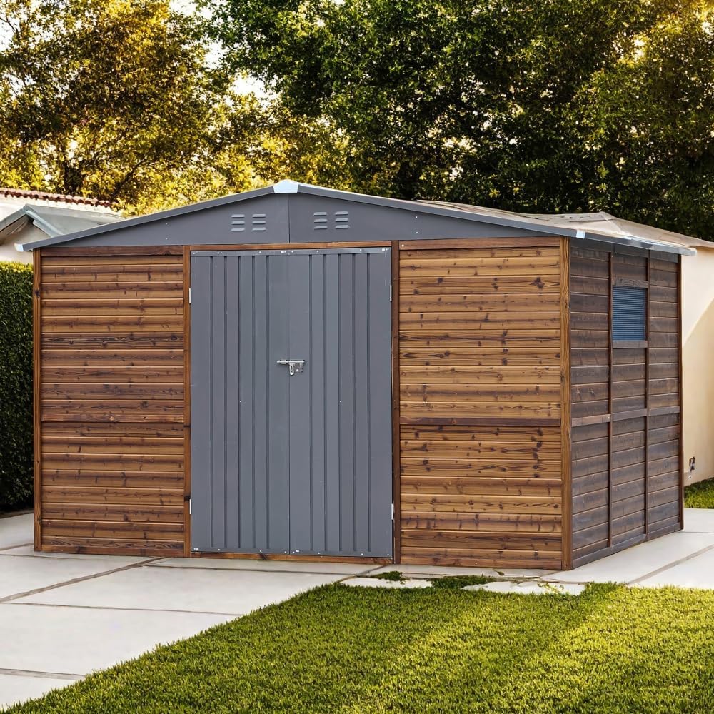 Wood and Metal Tool Shed 8 ft by 10 ft for Outdoor Storage and Workshop Use