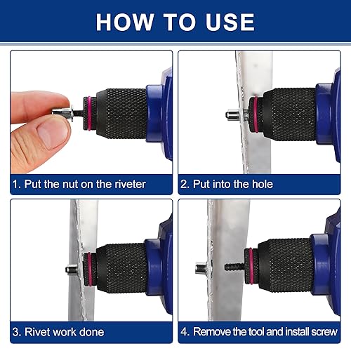 Miniatura 7 de WORKPRO 50 tuercas de remache, tuerca remachable de acero inoxidable de 14"-20, cabeza plana roscada con cuerpo moleteado