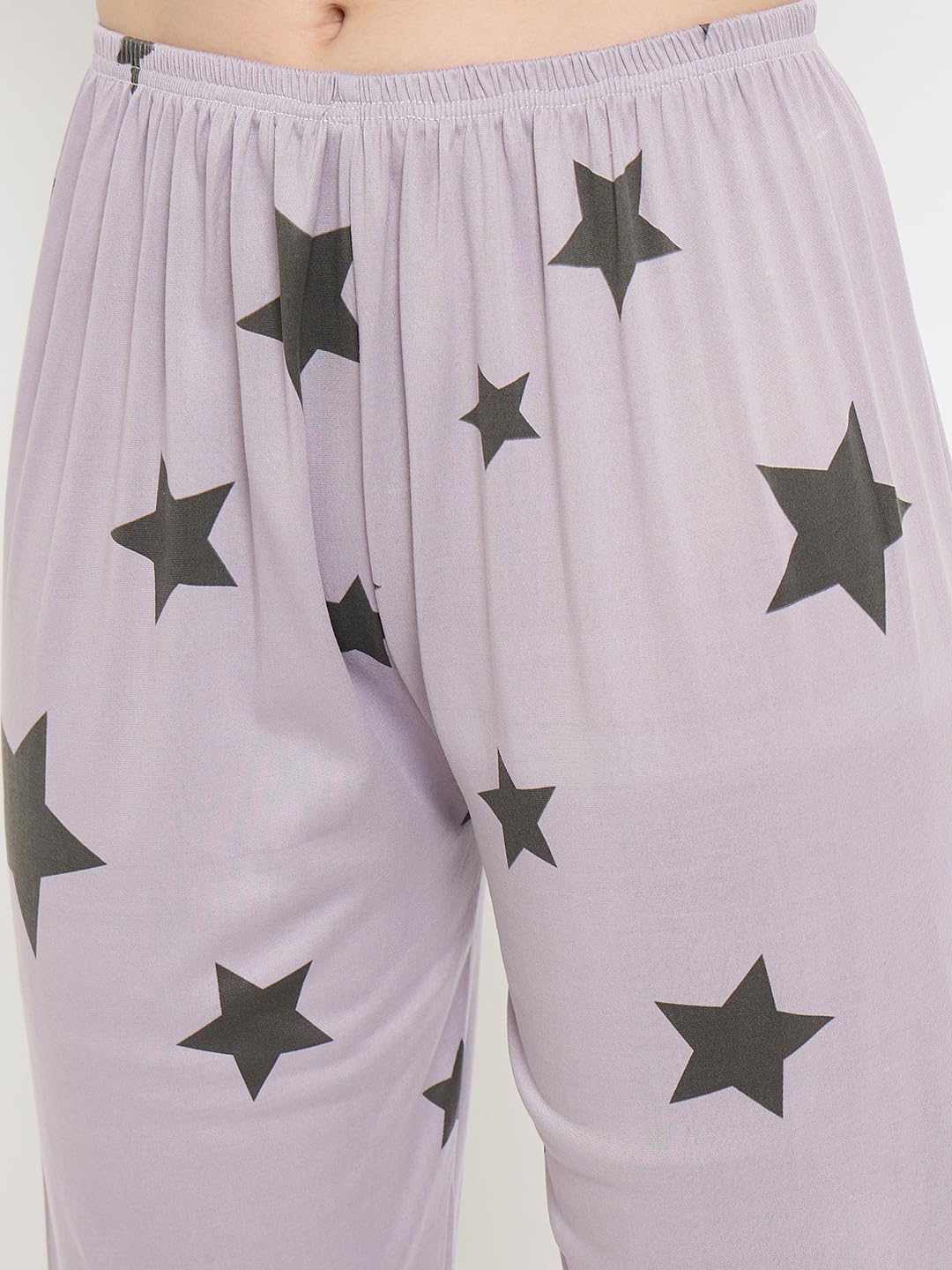 CAMEY Women's Printed Pyjama Set, Short Sleeve T-Shirt and Trousers, Women Nightsuit, Loungewear Sets (Purple, M) - Image 7 thumbnail