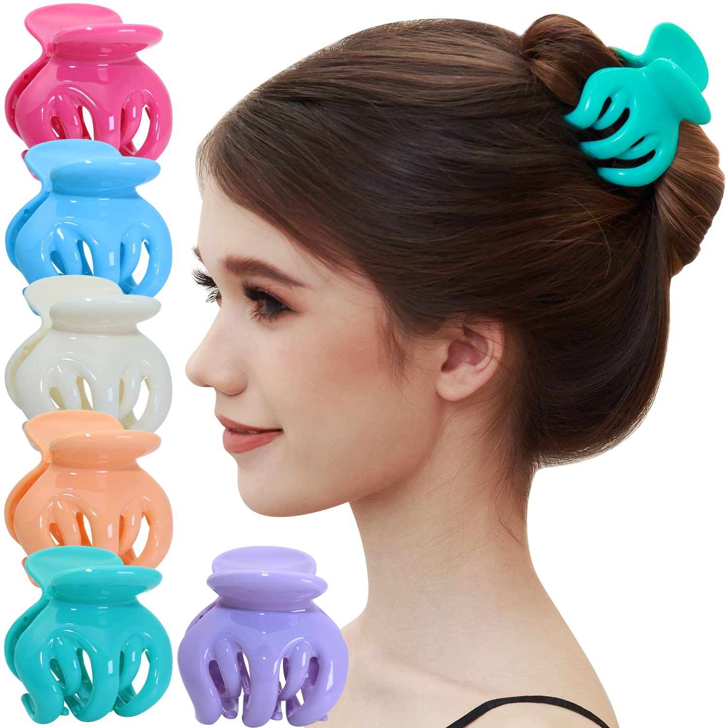 RC ROCHE ORNAMENT 6 Pcs Womens Hair Pumpkin Interlocking Teeth No Slip Secure Grip Strong Solid Ladies Beauty Accessory Classic Clamp Jaw Claw Clip, Medium Pastel Multicolor