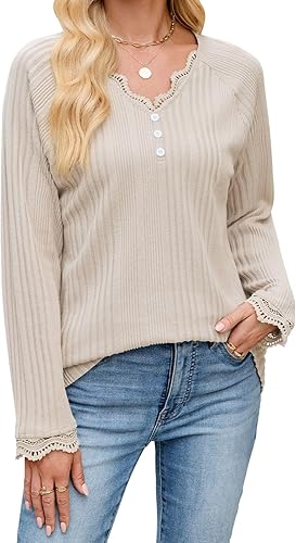 Quatrefox Long Sleeve Shirts for Women Cute Tunic Tops Loose Fit Dressy V Neck P