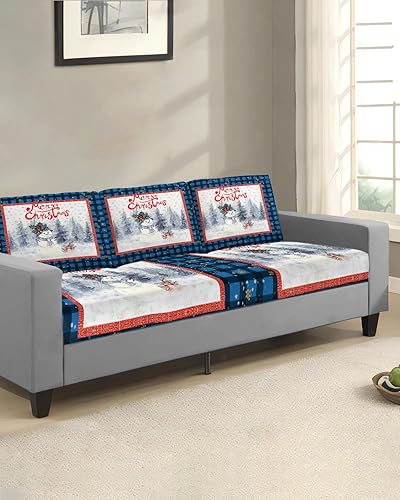 Miniatura 9 de Fundas de cojín elásticas para sofá, seccional, individual, en forma de T, protector para muebles con parte inferior elástica, muñeco de nieve,