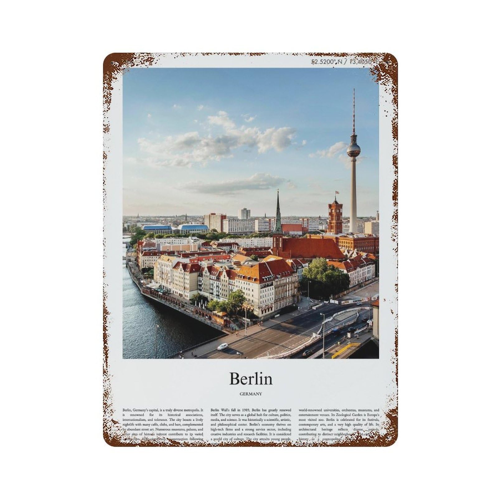 xiaoxiaoshen Berlin Germany City Scenery Wall Decor Art Metal Tin Poster Modern Home Decor Art Home Bar Shop Decorations Vintage Sign 40x30cm