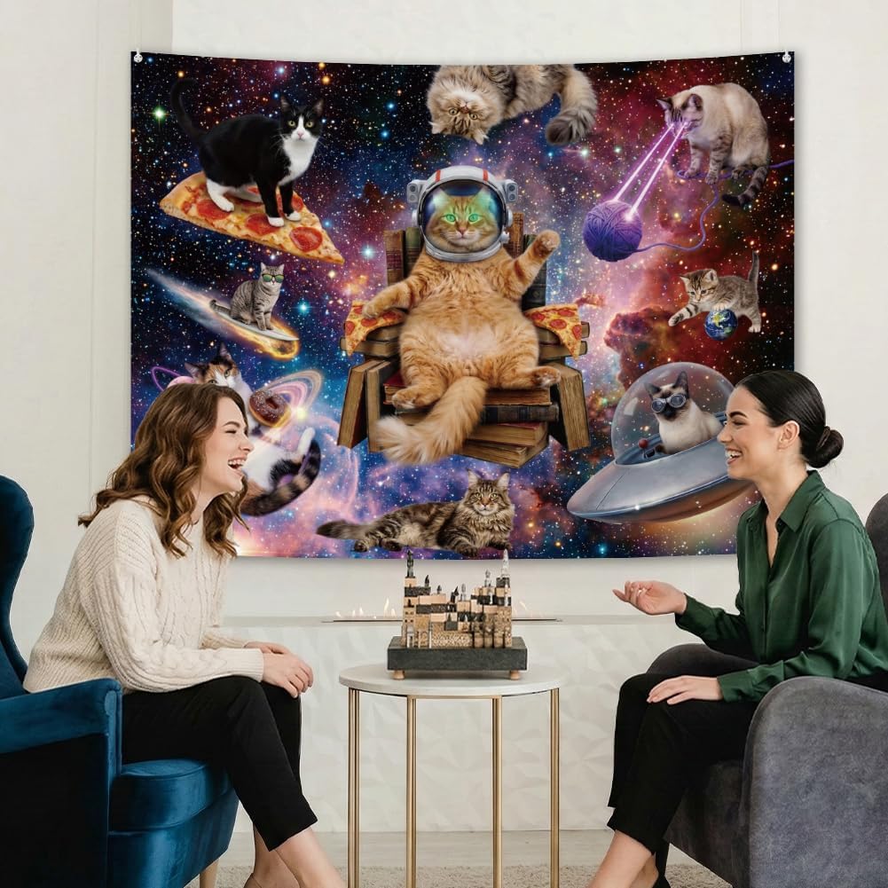 arricraft 1Pc Backdrop Tapestry, Space Cats Patterns Photography Background Decorative Tapestry and Wall Hanging Art for Bedroom Living Room Party Porch Home Decor 35x47 Inches