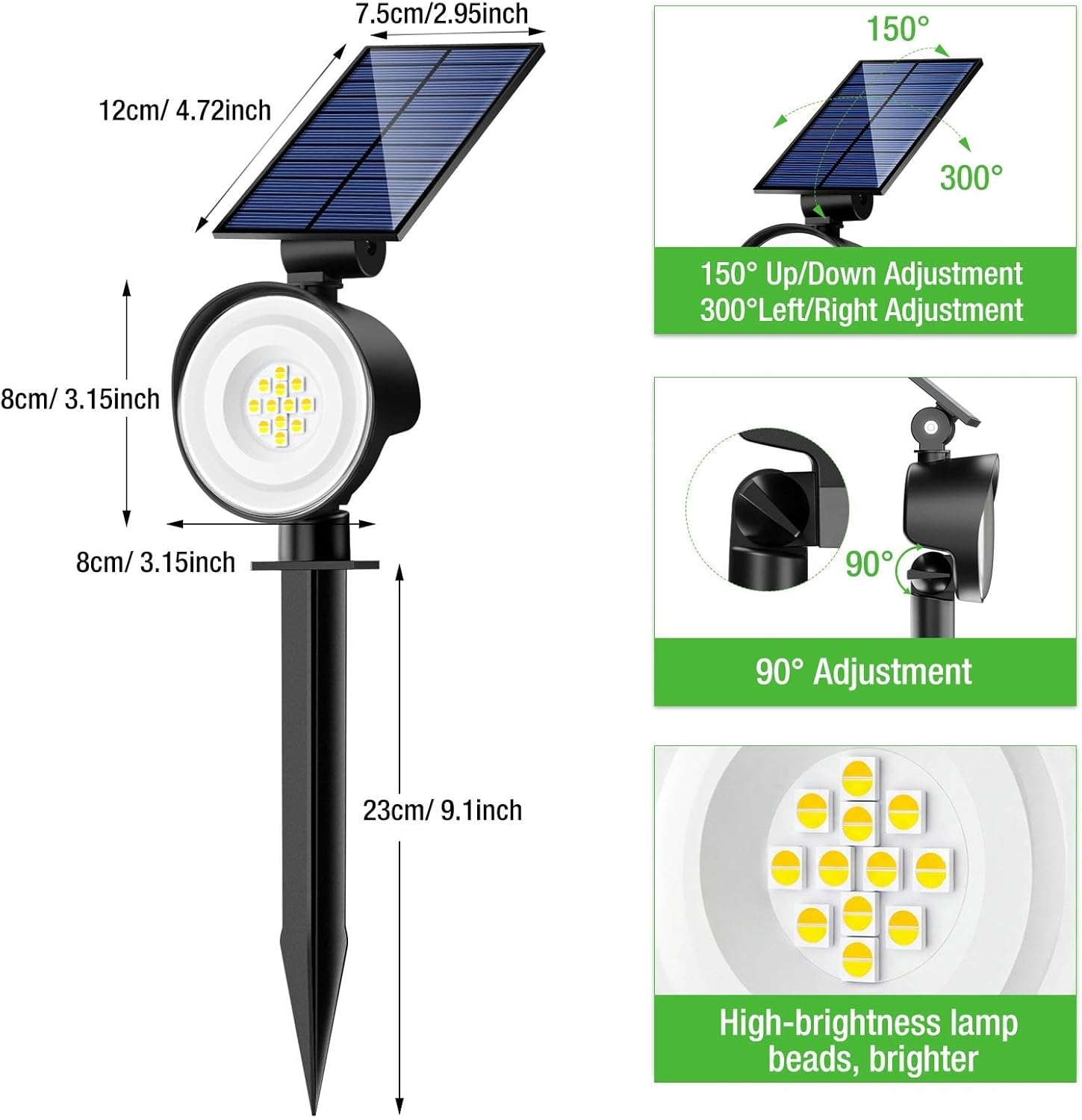 nipify 4 Pack Solar Lights Outdoor Waterproof, 3 CCT Solar Spot Lights with 2 Brightness Landscape Spotlights for Outside Garden Yard Trees