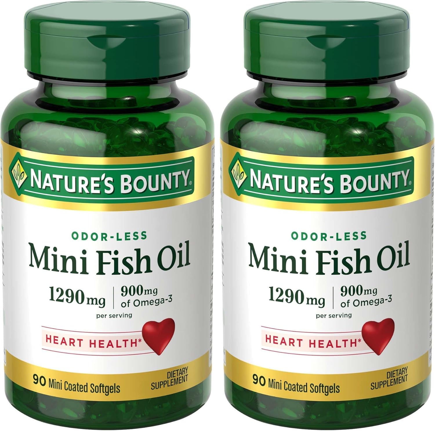 Nature's Bounty Mini Fish Oil Softgels, Burpless Fish Oil Omega 3 Supplements, Supports Heart Health, 90 Softgels (Pack of 1)