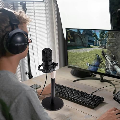 Miniatura 4 de Soporte de micrófono de escritorio, soporte de micrófono de mesa de altura ajustable con clip de micrófono universal y de montaje de choque, un