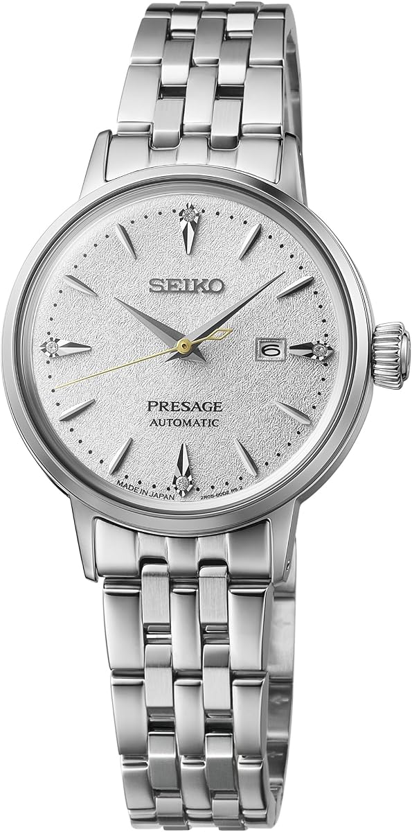 Presage Women's Cocktail Time Automatic Watch, White Dial with Diamonds, Stainless Steel Bracelet, 50M Water Resistant