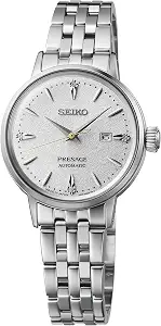 Seiko Presage Women's Cocktail Time Automatic Watch, White Dial with Diamonds, Stainless Steel Bracelet, 50M Water Resistant