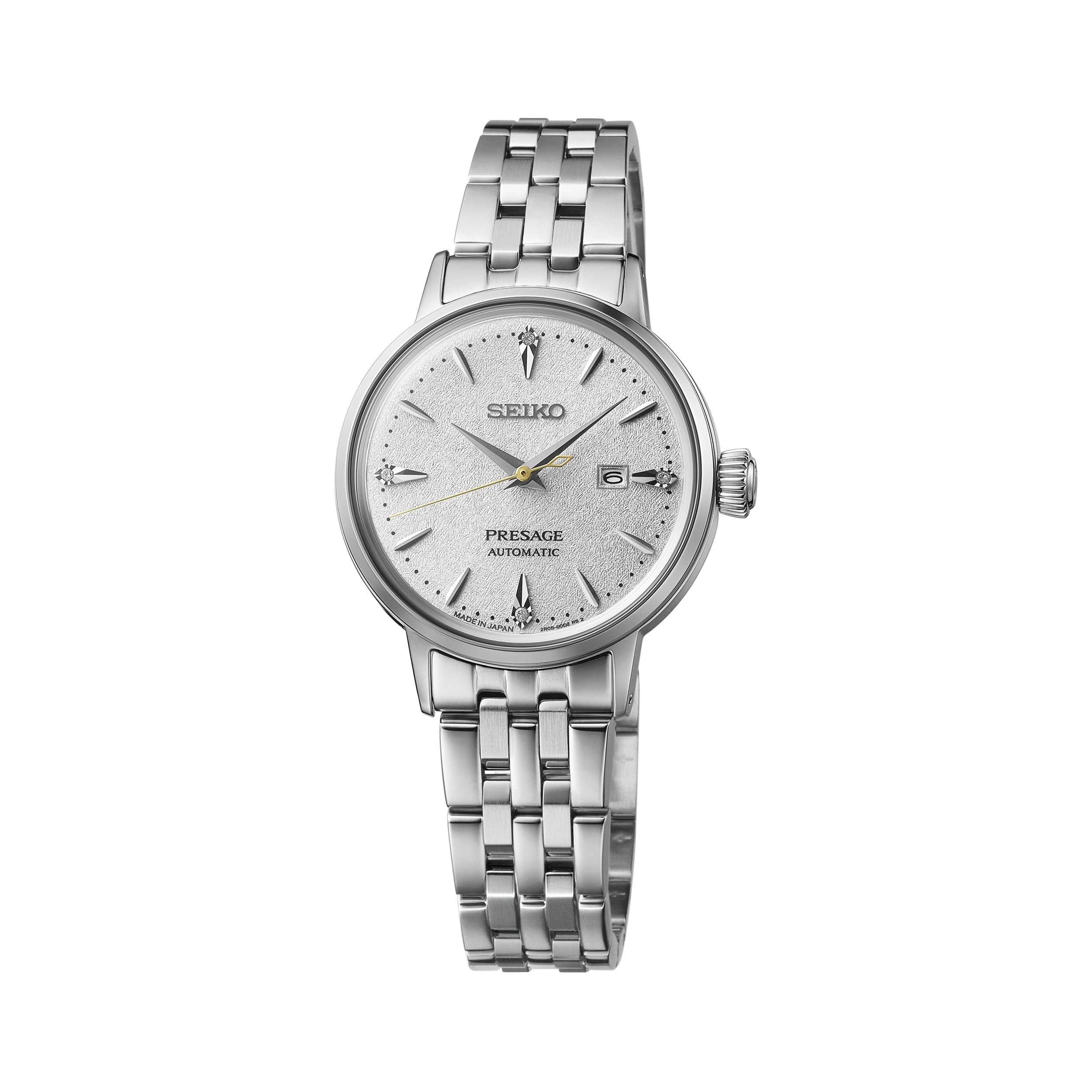 Presage Women's Cocktail Time Automatic Watch, White Dial with Diamonds, Stainless Steel Bracelet, 50M Water Resistant