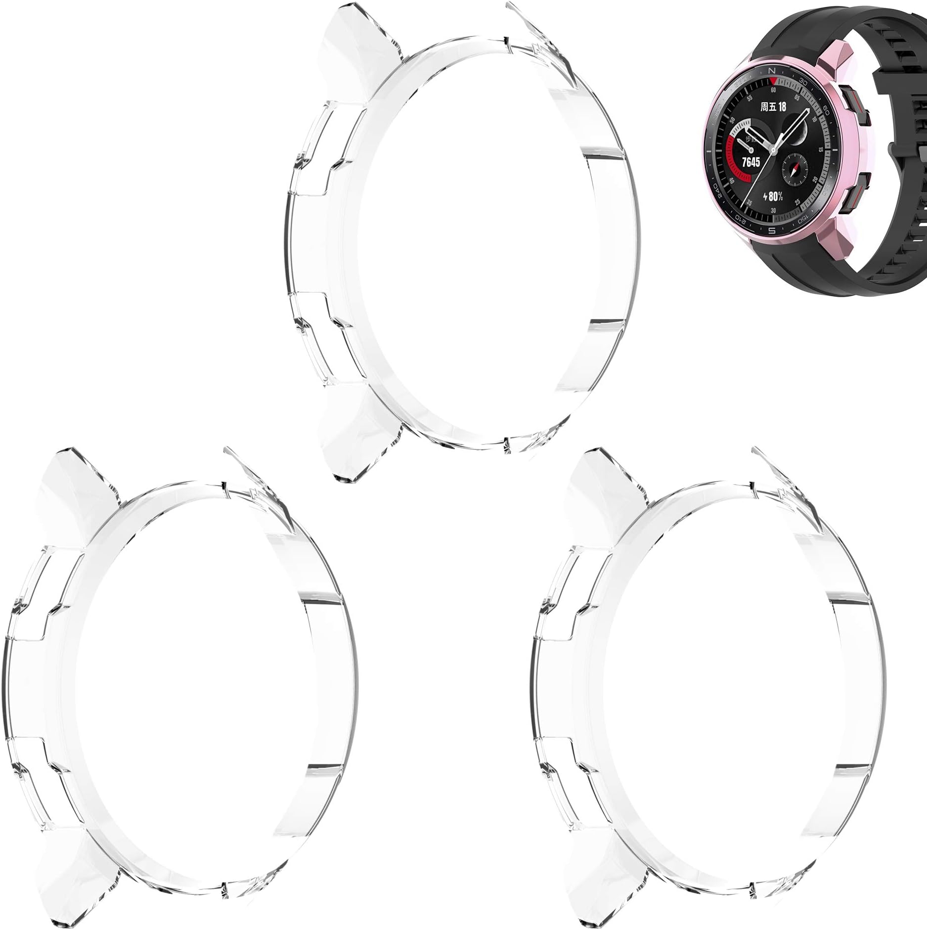 FitTurn Compatible with Huawei honor watch GS pro case,Soft Fashion Plated Metal Color Frame Shock Resistant Proof Cover Protective Protector Shell Bumper Accessory TPU silicone Case (Tricolor-E)