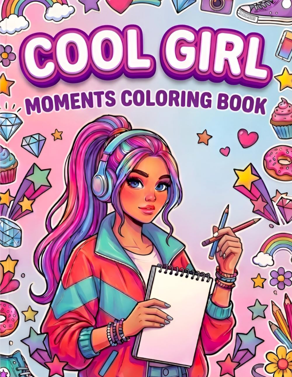 Cool Girl Moments Coloring Book: Aesthetic Fashion Portraits and Positive Affirmations for Relaxation, Creativity, and Confidence for Girls and Teens
