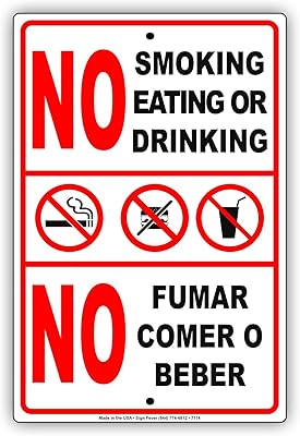 No Smoking Eating or Drinking No Fumar Comer O Beber English Spanish Aluminum Metal 12