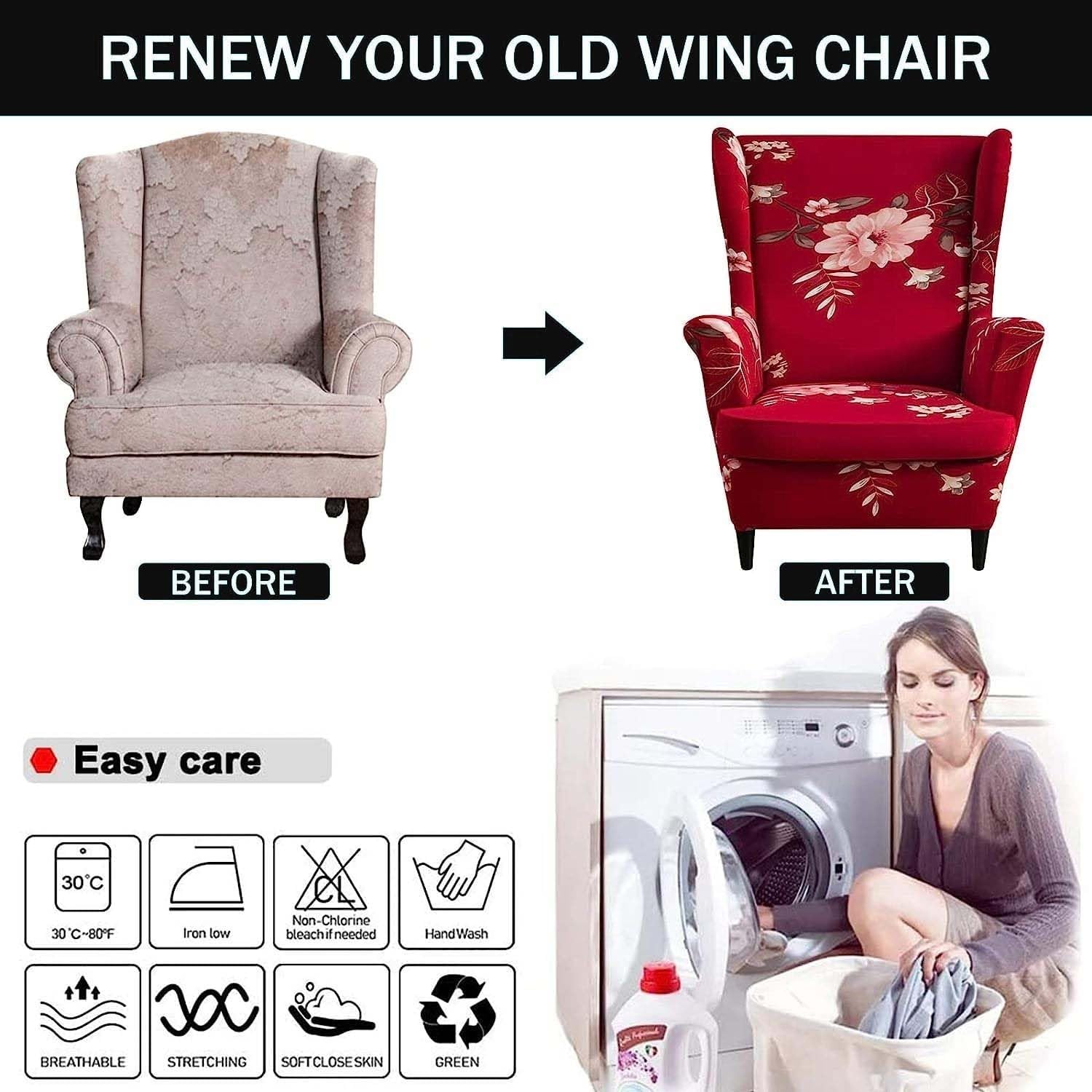 XMAYODS Wing Chair Slipcovers, 2 Piece Stretch Wingback Chair Cover Soft Armchair Covers Furniture Protector Cover with Elastic Bottom for Living Room Bedroom (Color : #20)