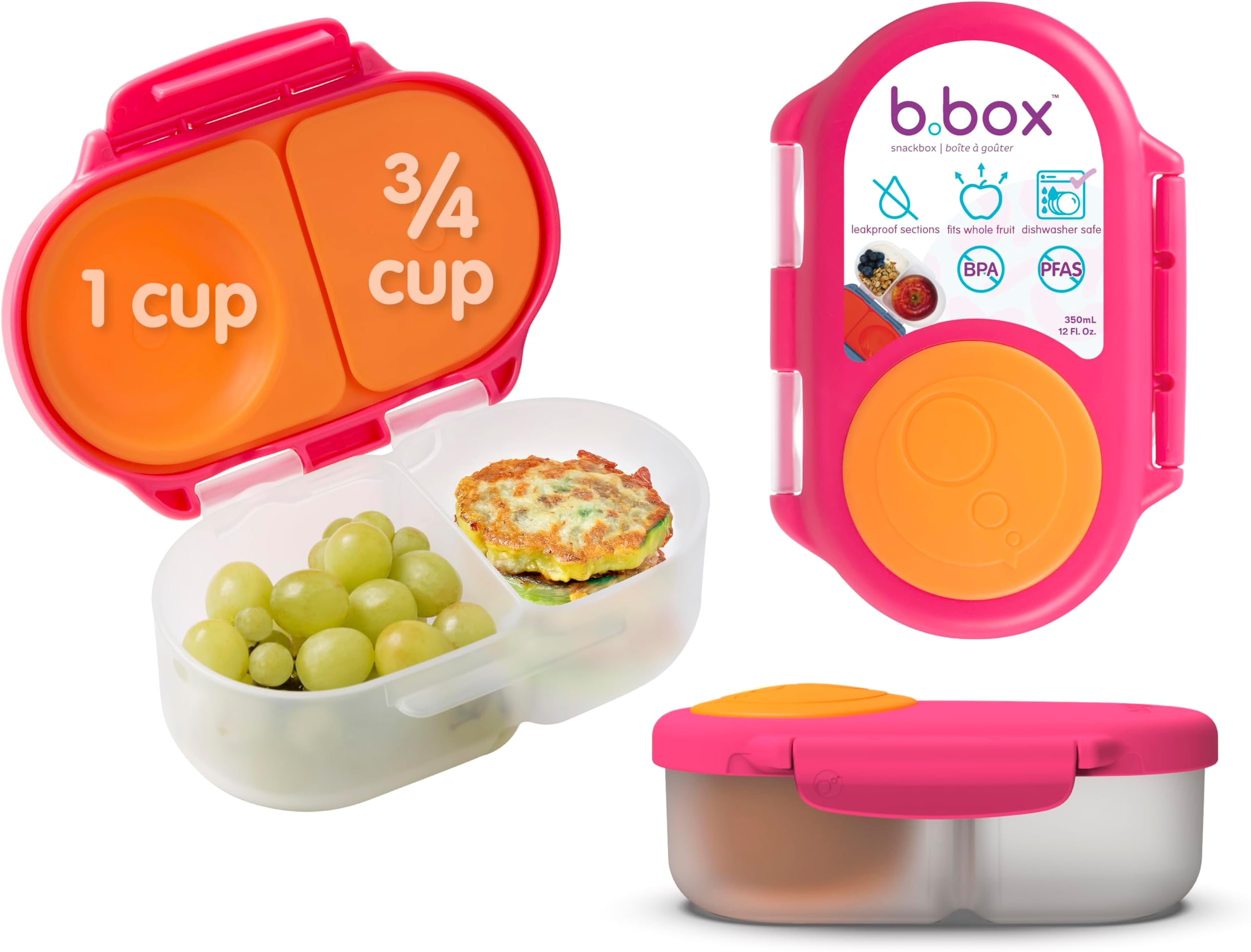 Food Storage Container with Two Sealed compartments and Silicone Material, Reusable Snack Box for Kids with Open or Close Clip (Strawberry Shake)