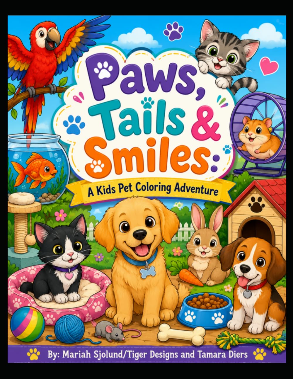 Paws, Tails & Smiles: A Kids' Pet Coloring Adventure: Cute and Easy Pet Coloring Pages for Kids Featuring Puppies, Kittens, Rabbits, Birds, Fish, Hamsters, Reptiles, and Fun Animal Friends