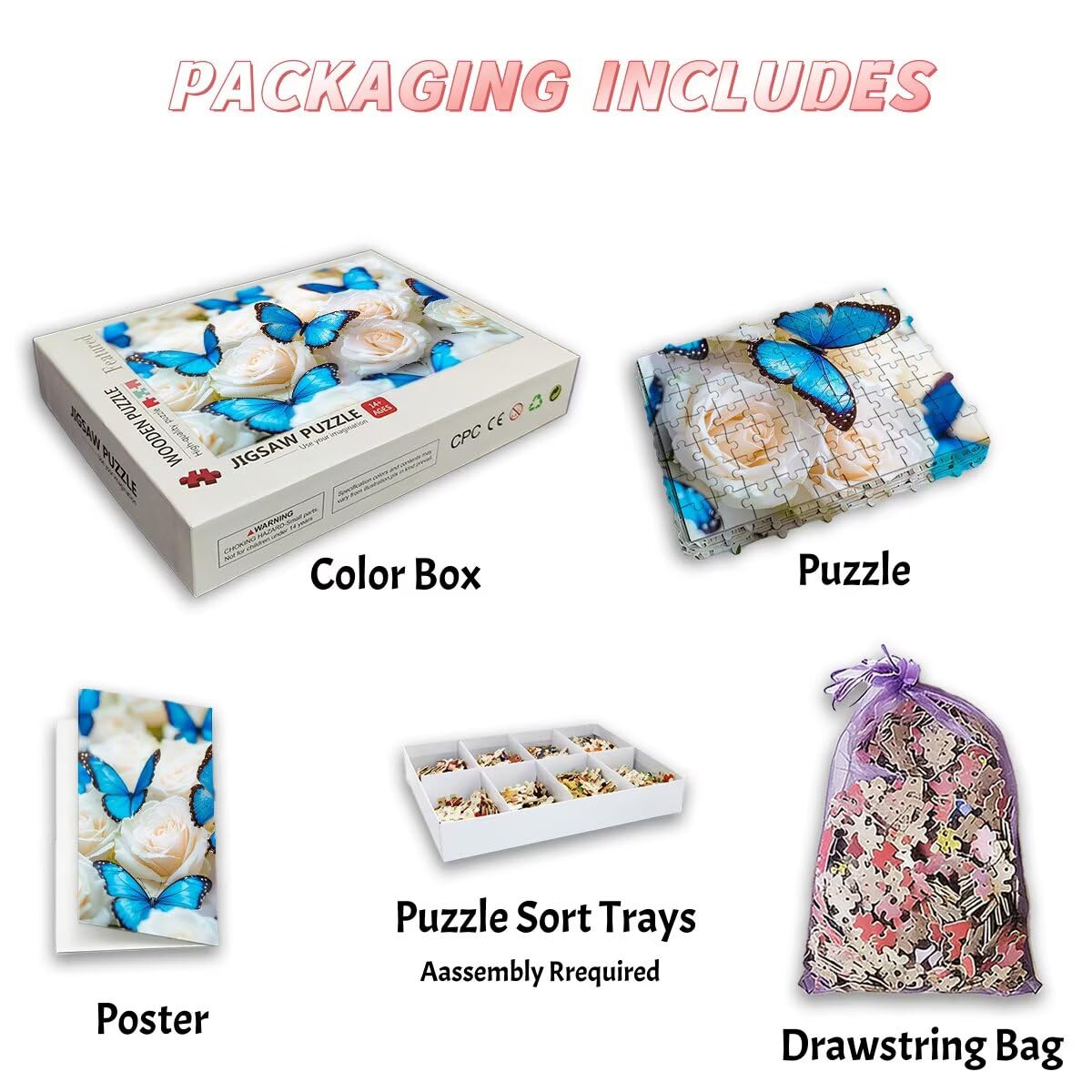 Puzzle 5000 sztuk dla dorosłych motyl różowy puzzle puzzle 5000 sztuk dla dorosłych drewniane puzzle z pudełkiem na prezent rozmiar 156 x 105 cm, wyzwanie puzzle dla całej rodziny, prezent kobiety