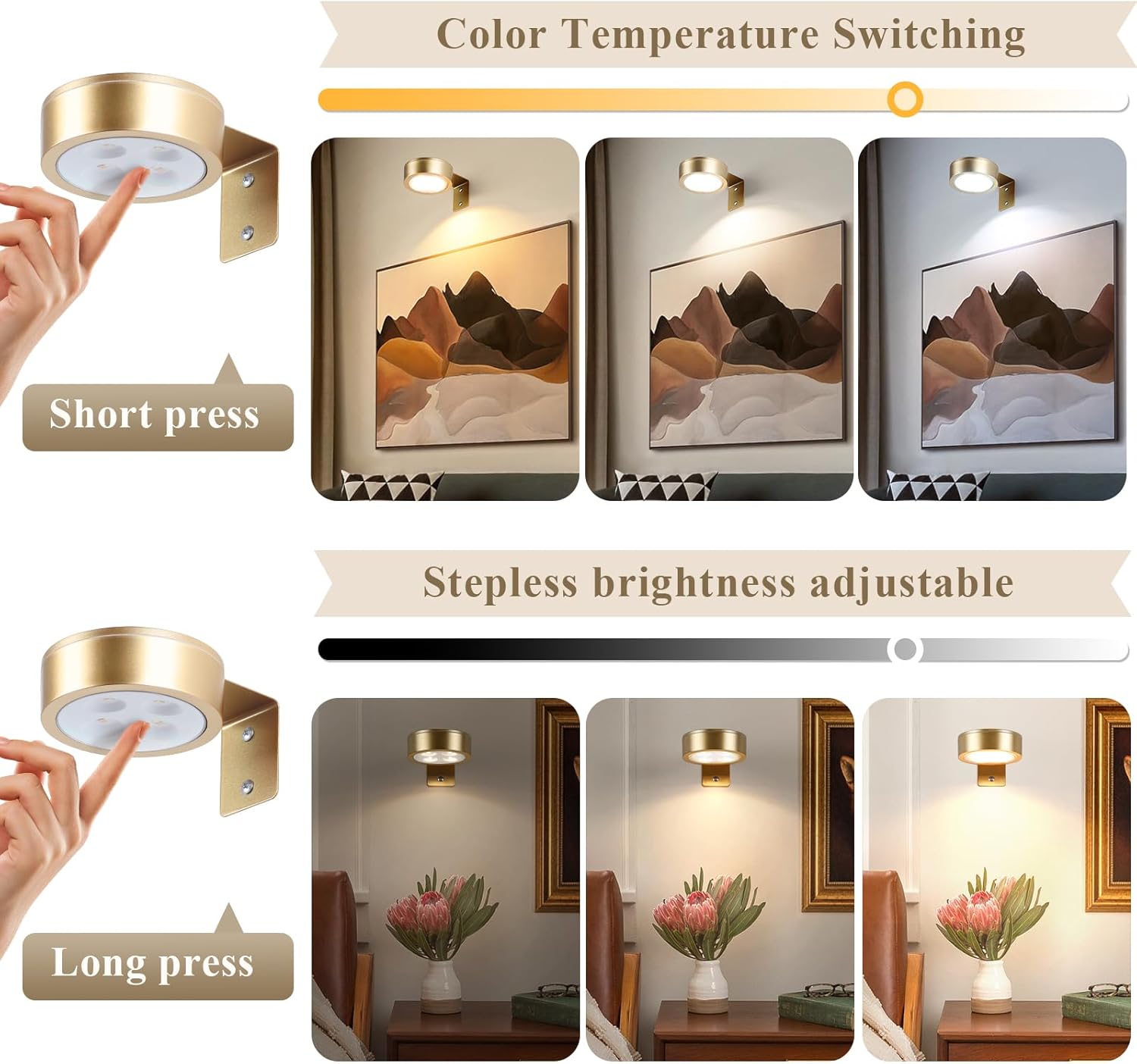 KELUOLY 4-Pack Picture Light Battery Operated Painting Lights for Wall, Magnetic LED Display Art Light with Remote, Dimmable and Timer Portrait Light for Art Frame Artworking, Wall Decor Puck Light