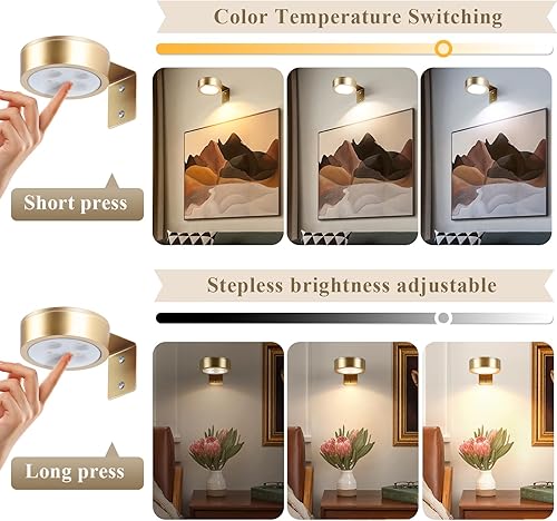 Miniatura 13 de Paquete de 2 luces de imagen a pilas con control remoto, luces de pintura LED, luz regulable y temporizador, luz de exhibición de arte para marcos