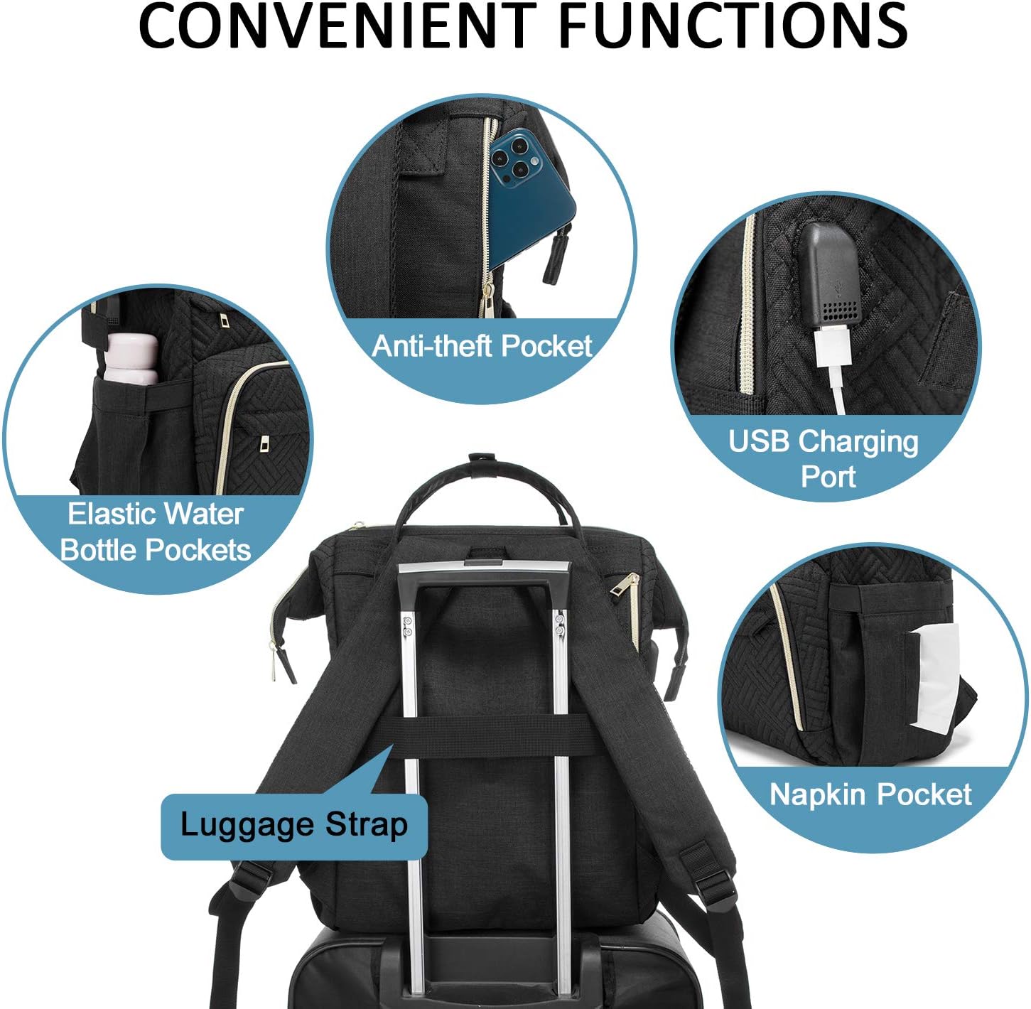 LOVEVOOK Laptop Backpack Womens Computer Bag Nurse Teacher Backpack Purse Laptop Large Capacity Bookbag, 17 inch, Plait Black