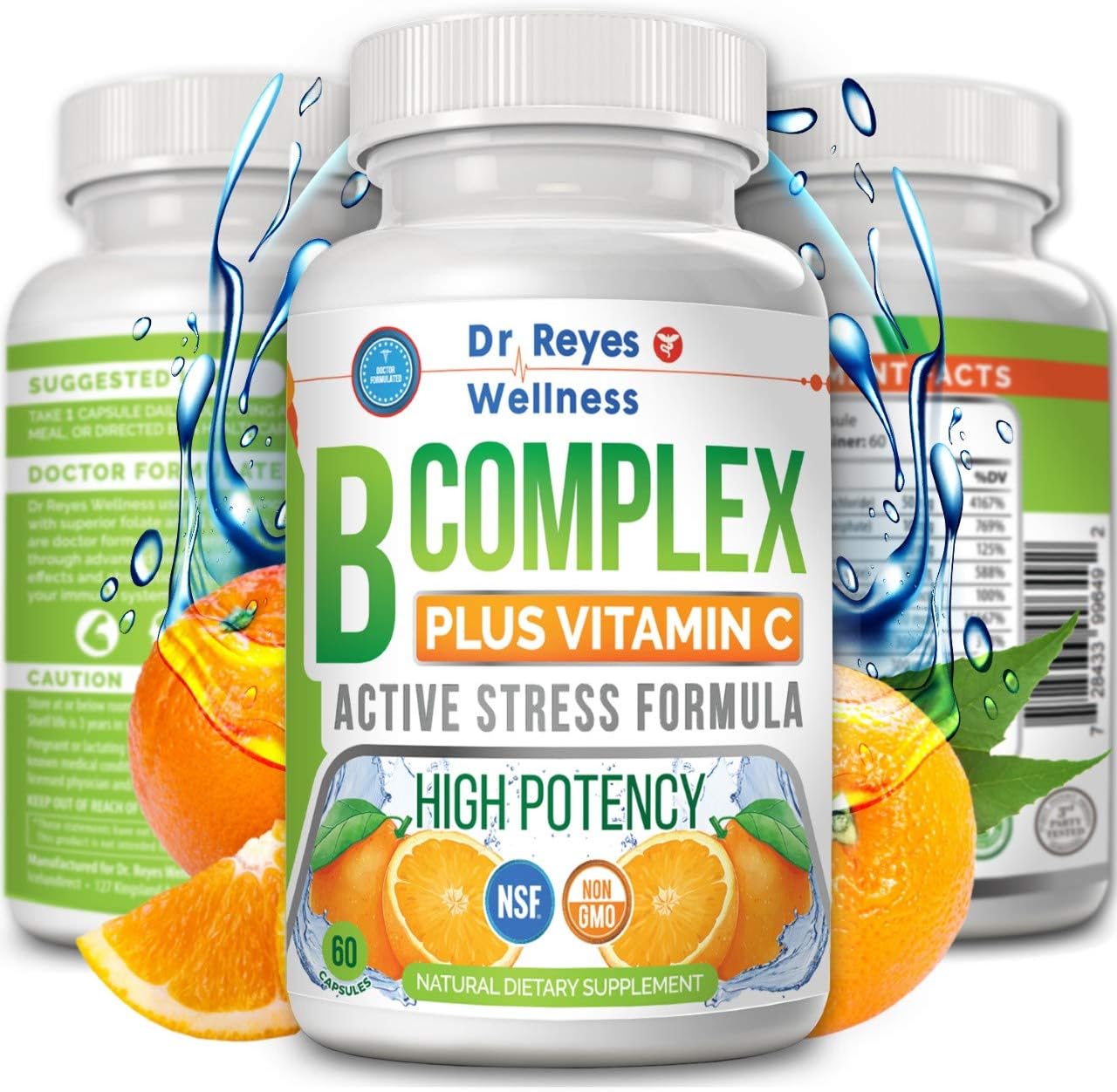 Super Active B Complex with Vitamin C | Doctors Complejo B | All B Vitamins B12, B1, B2, B3, B5, B6, B7, B9, Folic Acid | Pure High Potency | Support Healthy Energy Metabolism - 60 Vegetarian Capsules