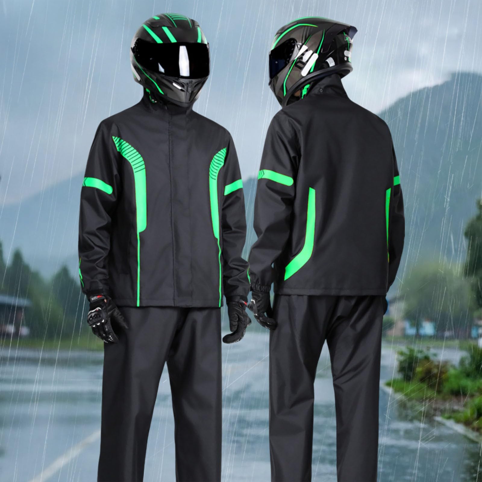 Generisch Tuta impermeabile da donna e uomo, giacca e pantaloni da pioggia, riflettente, impermeabile, ad alta visibilità, antivento, per lavoro, moto, golf, pesca, escursionismo