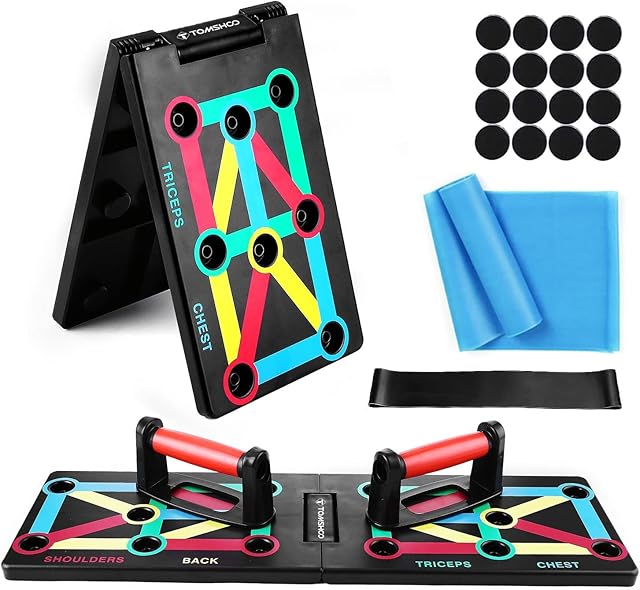 TOMSHOO Push Up Board, 12 in 1 Press Up Board Foldable Portable with Push Up Handle and Anti-slip Stickers, Multifunctional Muscle Board Workout Equipment for Gym, Home, Strength Training, Exercise
