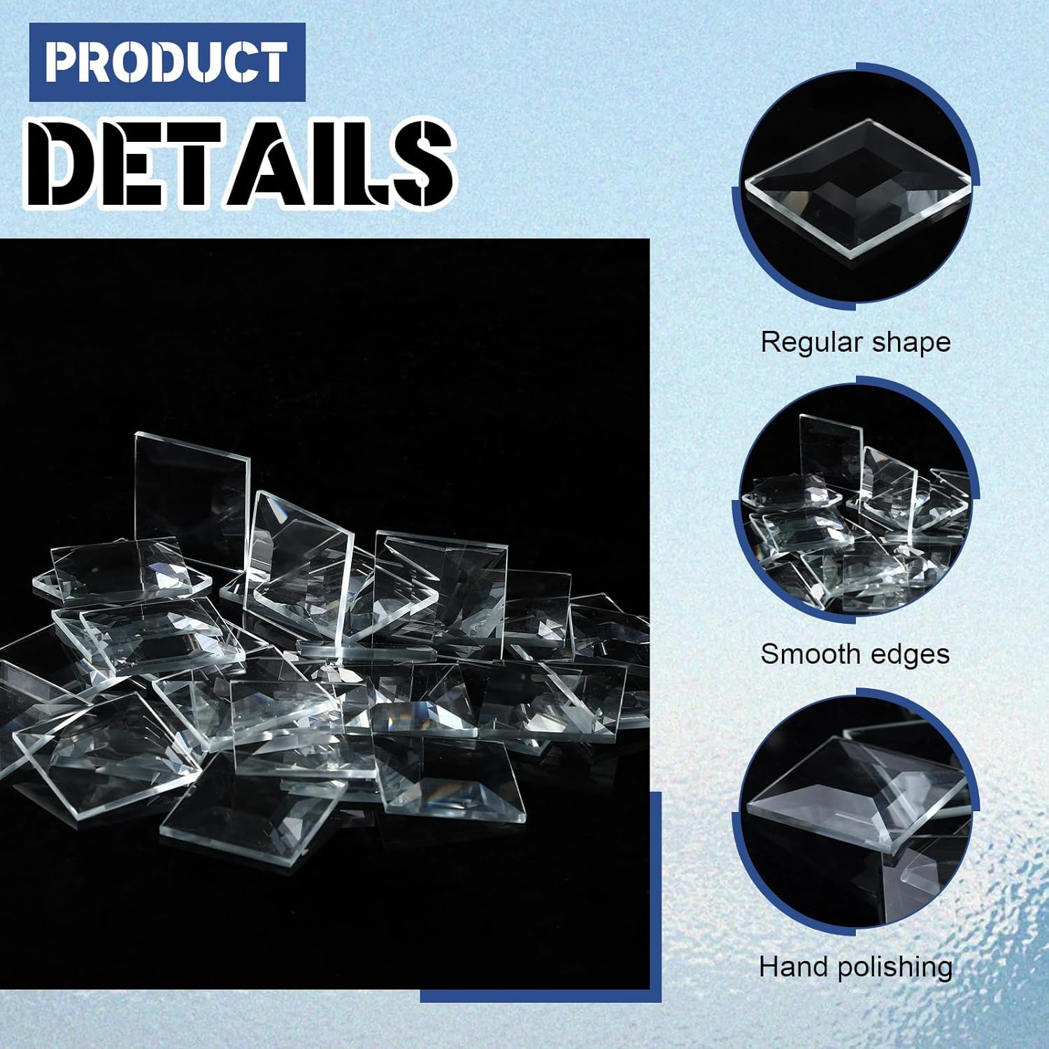 Hushee 30 Pcs Beveled Glass 1.5 x 1.5 Inch Squares for Stained Glass 1-1/2 Inch Clear Glasses Blocks with Light Shadow Reflection for Stained Glasses Window Lighting Fixtures Art Craft Wall Design