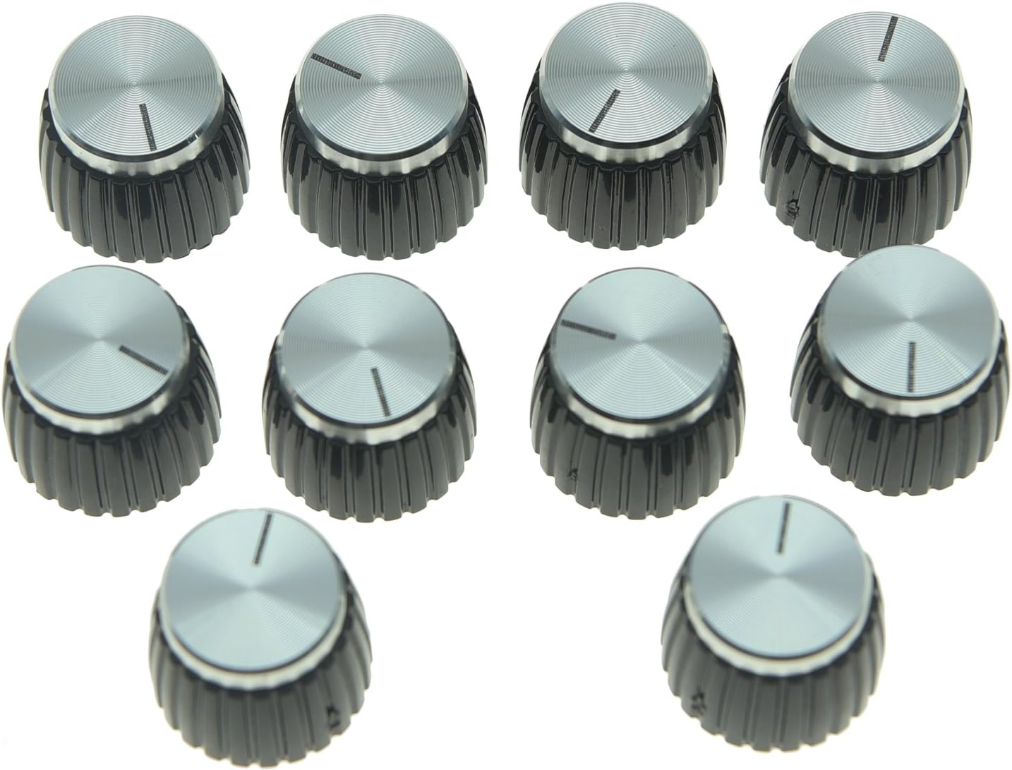 KAISH 10pcs Guitar AMP Amplifier Push on fit Knobs Black with Silver Aluminum Cap Top for Marshall Amplifiers with 6mm diameter Pots